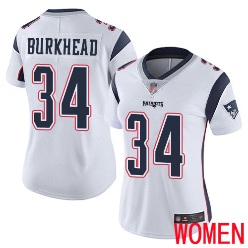 New England Patriots Football 34 Vapor Limited White Women Rex Burkhead Road NFL Jersey